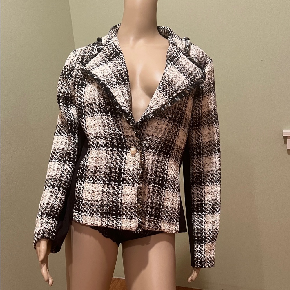 Rinascimento Plaid Women's Jacket - Black and White XL